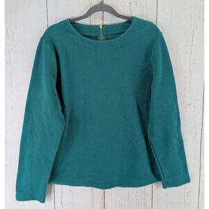 Croft Barrow Size XL Green Cotton Textured Long Sleeve Back Zip Top‎